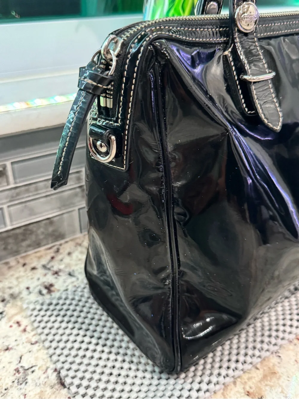 Coach Nancy Black Patent Leather Tote with Gloss Finish